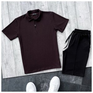 Чоловік річний комплект бордова футболка поло теніска + чорні шорти