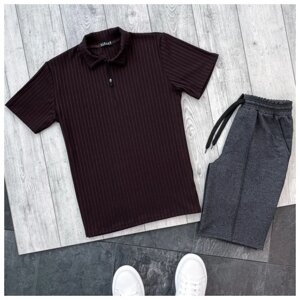 Чоловік річний комплект бордова футболка поло теніска + сірі шорти