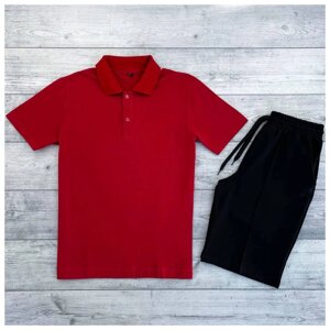 Чоловік річний комплект червона футболка поло теніска + чорні шорти (багато квітів)
