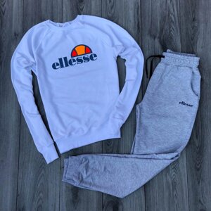 Чоловік спортивний костюм білий реглан з принтом "Ellesse" і меланжеві штани з принтом "Ellesse"