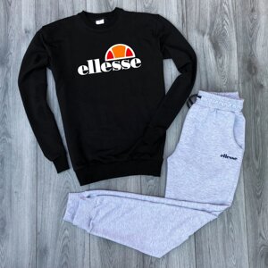 Чоловік спортивний костюм чорний світшоти з принтом "Ellesse" і меланжеві штани з принтом "Ellesse"