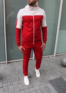 Мужской трикотажный спортивный костюм красный с белым
