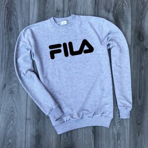 Мужской утеплённый меланжевый свитшот с принтом "Fila"