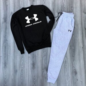 Чоловік утеплений спортивний костюм чорний світшоти з принтом "Under Armour" і меланжеві штани з принтом