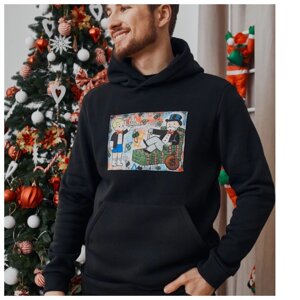 Чоловічий зимовий Новорічний чорний капюшоном MacDak Warm Sweatshirt Sweater