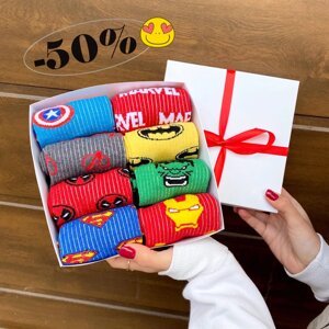 Набір прикольних жіночих шкарпеток з супергероями 36-41 р 8 пар, Модні підліткові шкарпетки "Marvel"