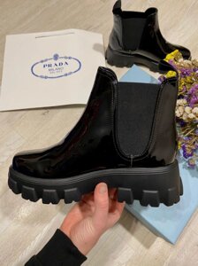 Prada Patent Leather Beatle Boots Black