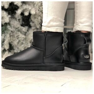 Unisex Winter Ugg Classic II Mini Чорна шкіра Чорна шкіра UGGS Classic 2 Міні жіночі зимові зимові чоботи