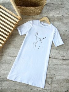 Универсальное белое платье-футболка с принтом "Линейная девушка"