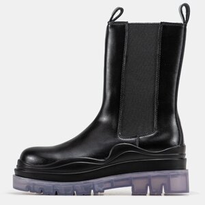 Жіночі черевики Bottega Veneta Boots High, чорні шкіряні високі боти боттега венета