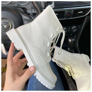 Жіночі черевики Dr. Martens 1460 Mono White Lux, білі шкіряні черевики доктор мартинс моно ін мартенс