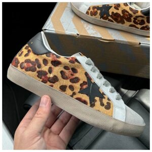 Жіночі кеди Golden Goose All Leopard Star Black, леопардові кросівки голден гус