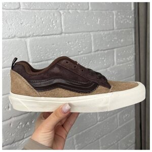 Жіночі кеди Vans KNU Skool Brown Beige White, замшеві кросівки ванс кну вилиць