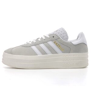 Жіночі кросівки Adidas Gazelle Bold Platform Grey White, сірі замшеві кросівки Адідас газелі газель болд