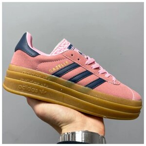 Жіночі кросівки Adidas Gazelle Bold Platform Pink Glow, рожеві замшеві кросівки Адідас газелі газель
