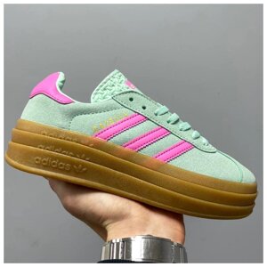 Жіночі кросівки Adidas Gazelle Bold Pulse Platform Mint Pink, м'ятні кросівки Адідас газелі газель