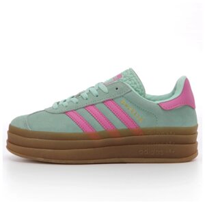 Жіночі кросівки Adidas Gazelle Bold Pulse Platform Mint Pink, замшеві кросівки Адідас газелі газель болд