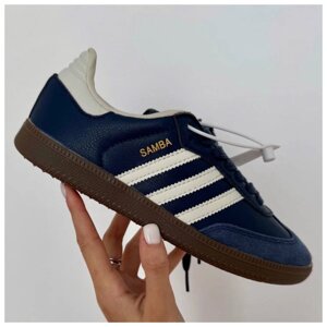 Жіночі кросівки Adidas Samba Navy Blue, сині шкіряні кросівки адідас самба замшеві