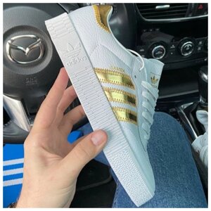 Жіночі кросівки Adidas Samba White Gold, білі шкіряні кросівки адідас самба