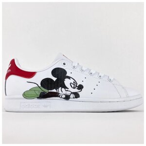 Жіночі кросівки Adidas Stan Smith x Disney White Red, білі шкіряні кросівки адідас Стен Сміт дисней
