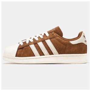 Жіночі кросівки Adidas Superstar Brown White, коричневі замшеві кросівки адідас суперстар