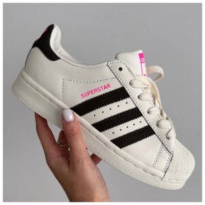 Жіночі кросівки Adidas Superstar Cream Black Pink, шкіряні кросівки адідас суперстар