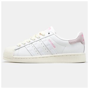 Жіночі кросівки Adidas Superstar White Pink, білі шкіряні кросівки адідас суперстар