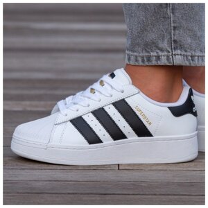 Жіночі кросівки Adidas Superstar XLG 2W White Black Platform, білі шкіряні кросівки адідас суперстар хлг