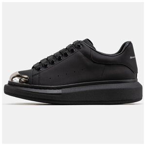 Жіночі кросівки Alexander McQueen Black Metal чорні шкіряні кросівки Олександр макуїн металева вставка