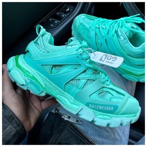 Жіночі кросівки Balenciaga Track Tiffany Blue, тиффані шкіряні кросівки баленсіага трек баленсіягу