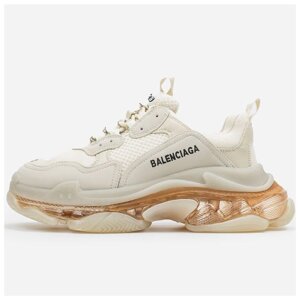 Жіночі кросівки Balenciaga Triple S Clear Sole Beige, шкіряні кросівки баленсіага тріпл з баленсіяга