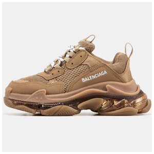 Жіночі кросівки Balenciaga Triple S Clear Sole Brown, коричневі шкіряні кросівки баленсіага тріпл з