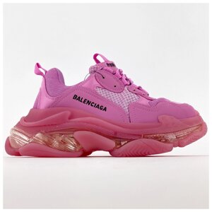 Жіночі кросівки Balenciaga Triple S Clear Sole Pink, рожеві шкіряні кросівки баленсіяга тріпл з Баленсіага