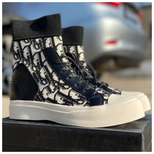 Жіночі кросівки Dior B23 High-Top Black White, Чорні кросівки Dior B23 Hiitop кросівки