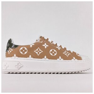 Женские кроссовки Louis Vuitton Sneakers White Orange, бежевые кожаные кроссовки луи виттон сникерсы