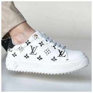 Жіночі кросівки Louis Vuitton Trainer Time Out Monogram White Black білі шкіряні кросівки Луї Віттон вітон
