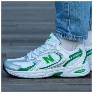 Жіночі кросівки New Balance 530 White Green, білі шкіряні кросівки Нью-Беланс 530 NB нб 530 зелені