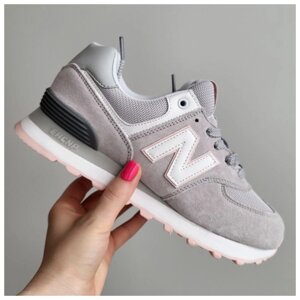 Жіночі кросівки New Balance 574 Grey Pink White, сірі замшеві кросівки нью беланс 574 ню беленс NB 574 нб