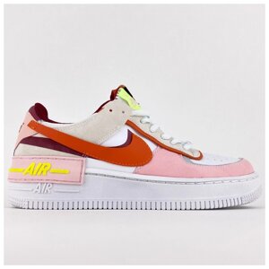 Жіночі кросівки Nike Air Force 1 тіньова біла рожева низька, шкіряні кросівки Nike Air Force 1 Shadow 07