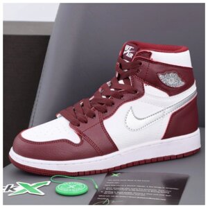 Жіночі кросівки Nike Air Jordan 1 Retro High Bordo White, бордові шкіряні кросівки найк аїр джордан 1 хай