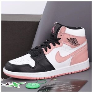 Жіночі кросівки Nike Air Jordan 1 ретро високий патентний рожевий носок, рожеві шкіряні кросівки Nike Air Jordan 1