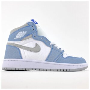Жіночі кросівки Nike Air Jordan 1 Retro Mid Blue White, блакитні шкіряні кросівки найк аїр джордан 1 ретро
