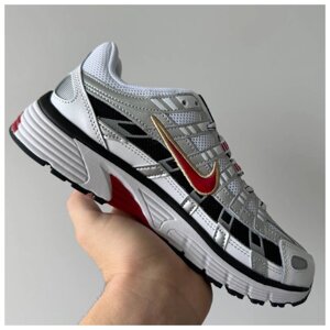 Жіночі кросівки Nike P-6000 White Silver Black Red, шкіряні кросівки найк P-6000