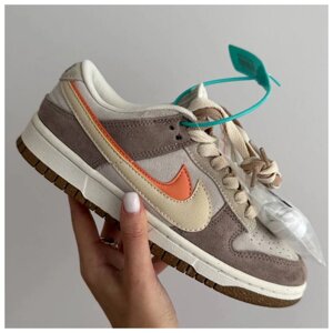 Жіночі кросівки Nike SB Dunk Low 85 Double Swoosh Brown Beige Orange, замшеві кросівки найк сб данк лов