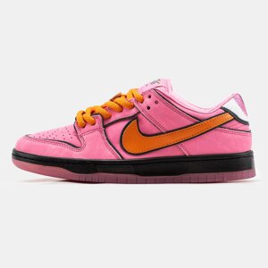 Жіночі кросівки Nike SB Dunk Low x Powerpuff Girls Pink Orange Black, рожеві шкіряні кросівки найк сб данк