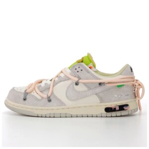 Жіночі кросівки Nike SB Dunk x Off White Lot 12/50 Grey Pink Yellow Laces Low, сірі найк сб данк офф вайт