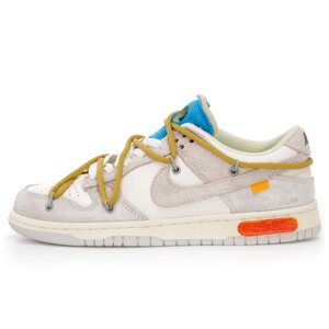 Жіночі кросівки Nike SB Dunk x Off White Lot 34/50 Grey Yellow Blue Laces Low, сірі найк сб данк офф вайт