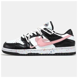 Жіночі кросівки Nike SB Dunk x Off White Low Black White Pink, чорно-білі шкіряні кросівки найк сб данк