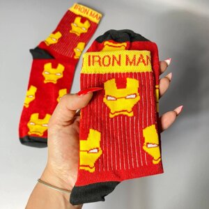 Жіночі шкарпетки якісні з супергероями "Ironman" червоні 36-41 р Підліткові шкарпетки високі