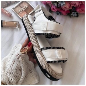 Жіночі сандалії Dior Sandals White, літні білі сандалії діор босоніжки на липучці